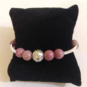 NEW Handcrafted Women's  Pink & Black Color Gemstone Bracelet 7"-8" Charm